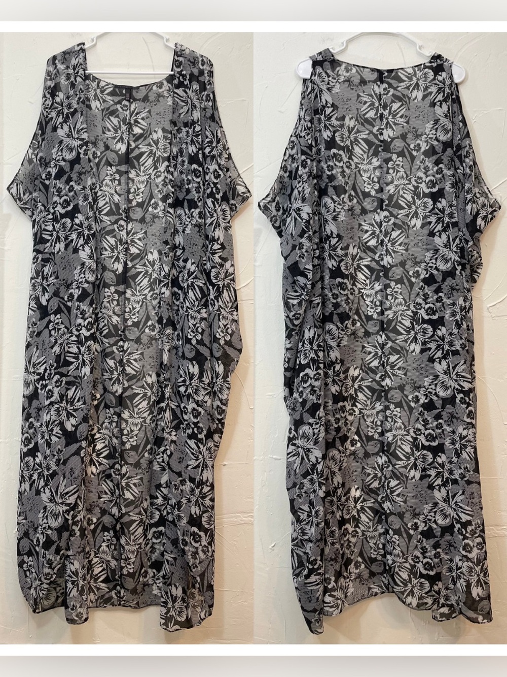 Victoria's Secret Black & White Floral Sheer Kimono Robe Swim Coverup